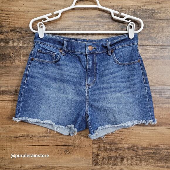 Loft Jeans Cut Off Shorts Size 4 High Rise Medium Dark Wash Stretch Denim - Picture 1 of 12